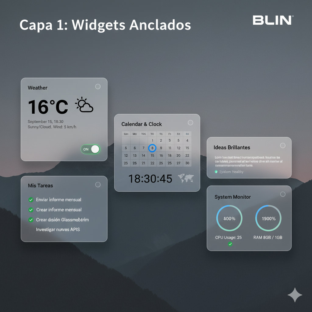 Muestra de Widgets anclados de BLIN OS